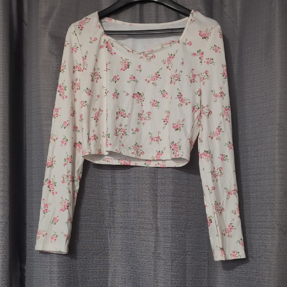 Amazon Floral Crop Top - White and Pink